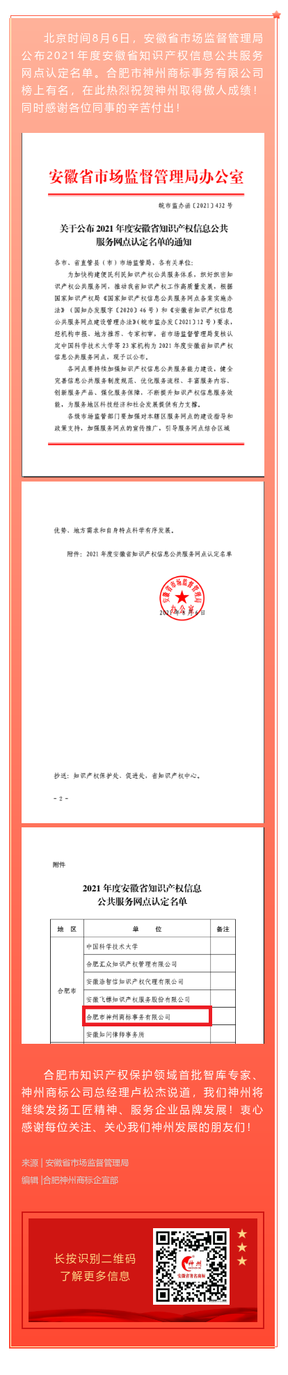 喜訊！神州商標(biāo)公司獲批安徽省知識產(chǎn)權(quán)信息公共服務(wù)網(wǎng)點(diǎn)